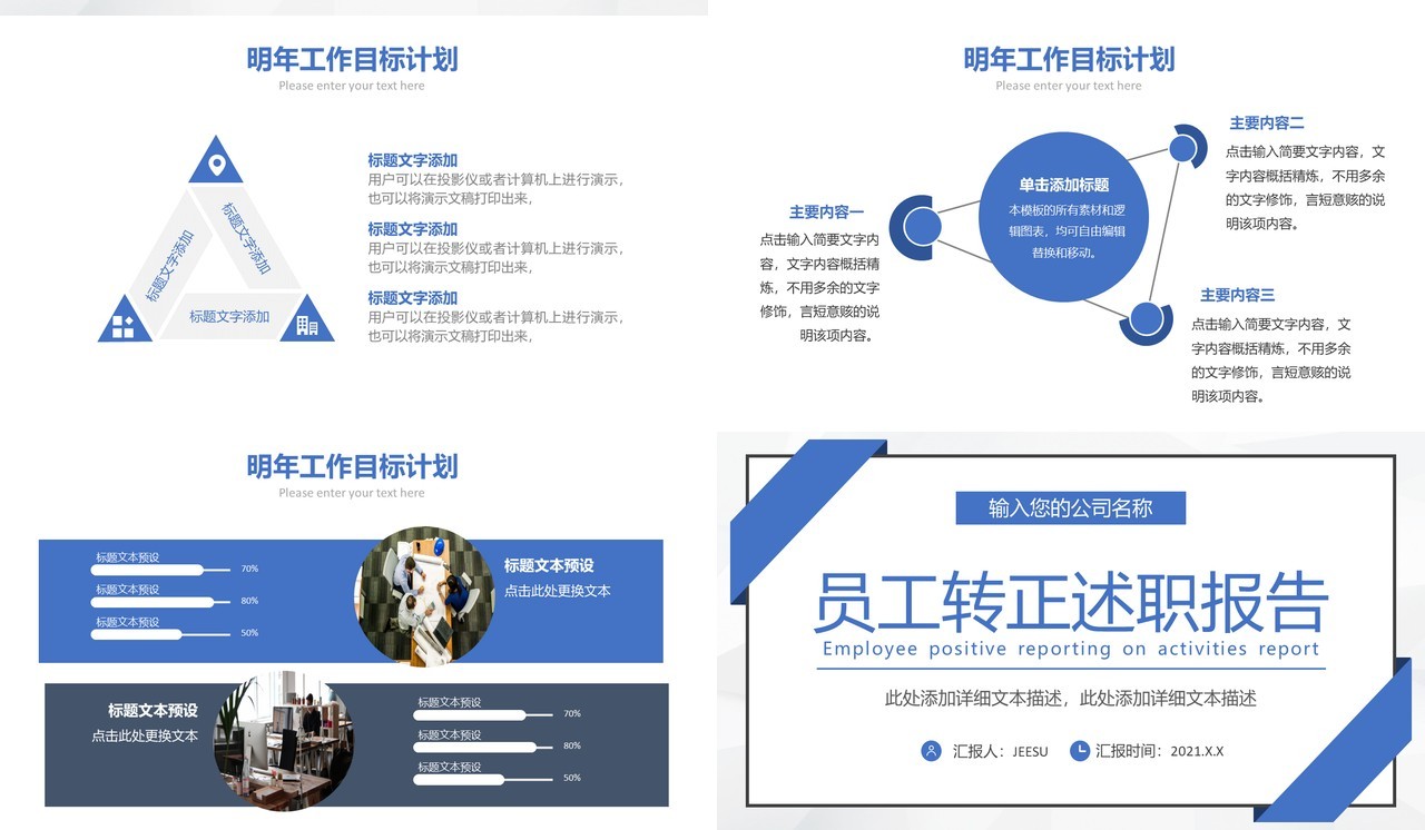 2021商务试用期员工转正述职报告PPT模板