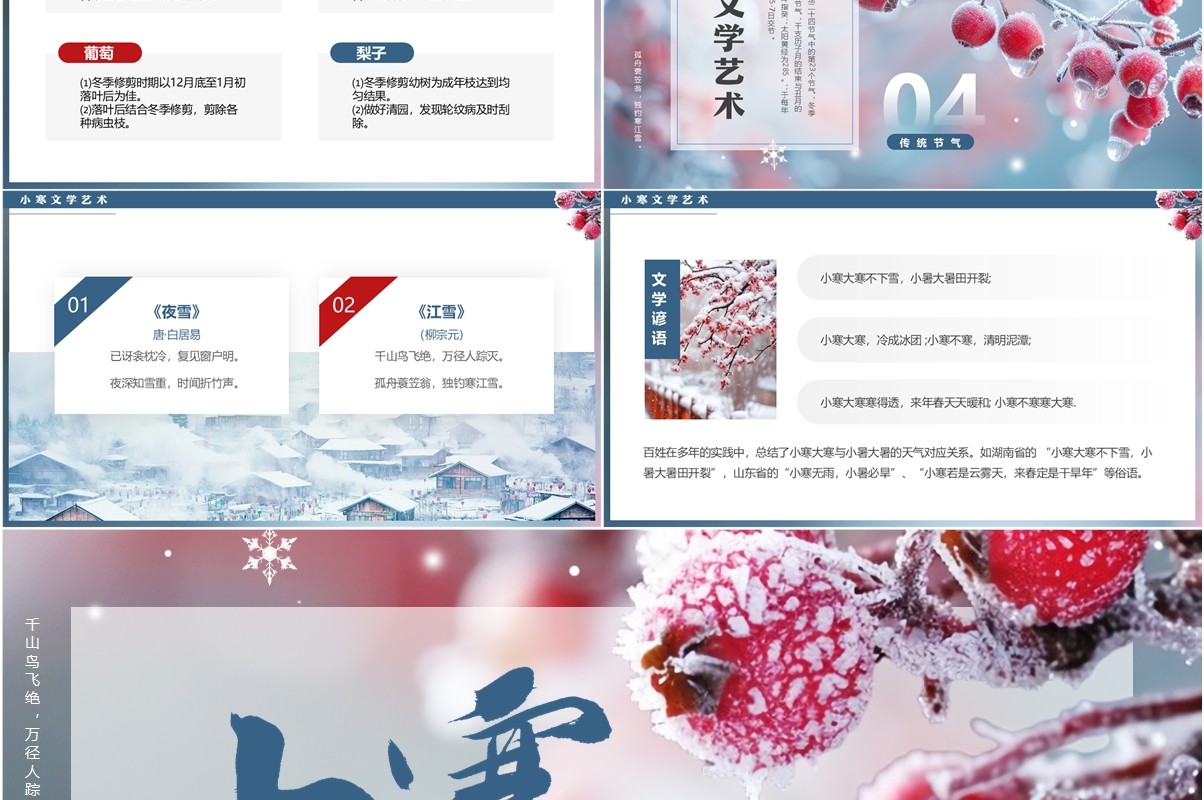 蓝色清新风二十四节气之小寒介绍PPT模板