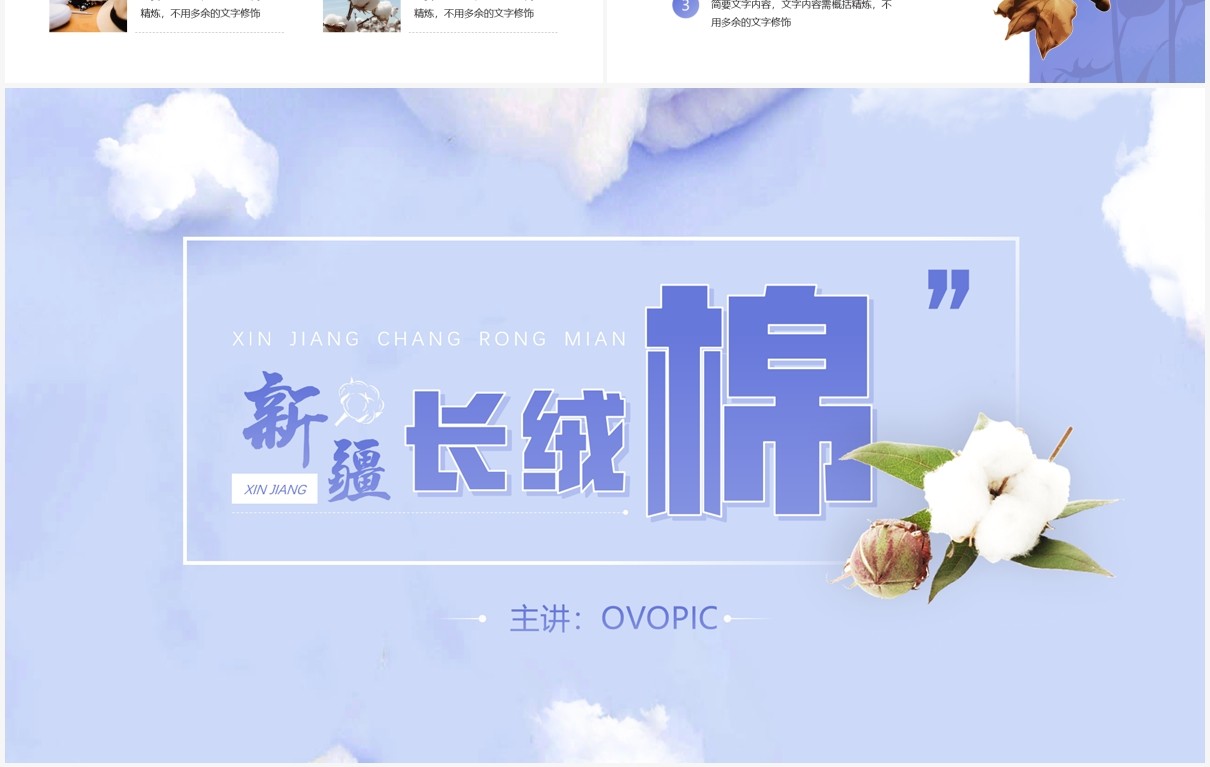 紫色简约风新疆长绒棉介绍PPT模板