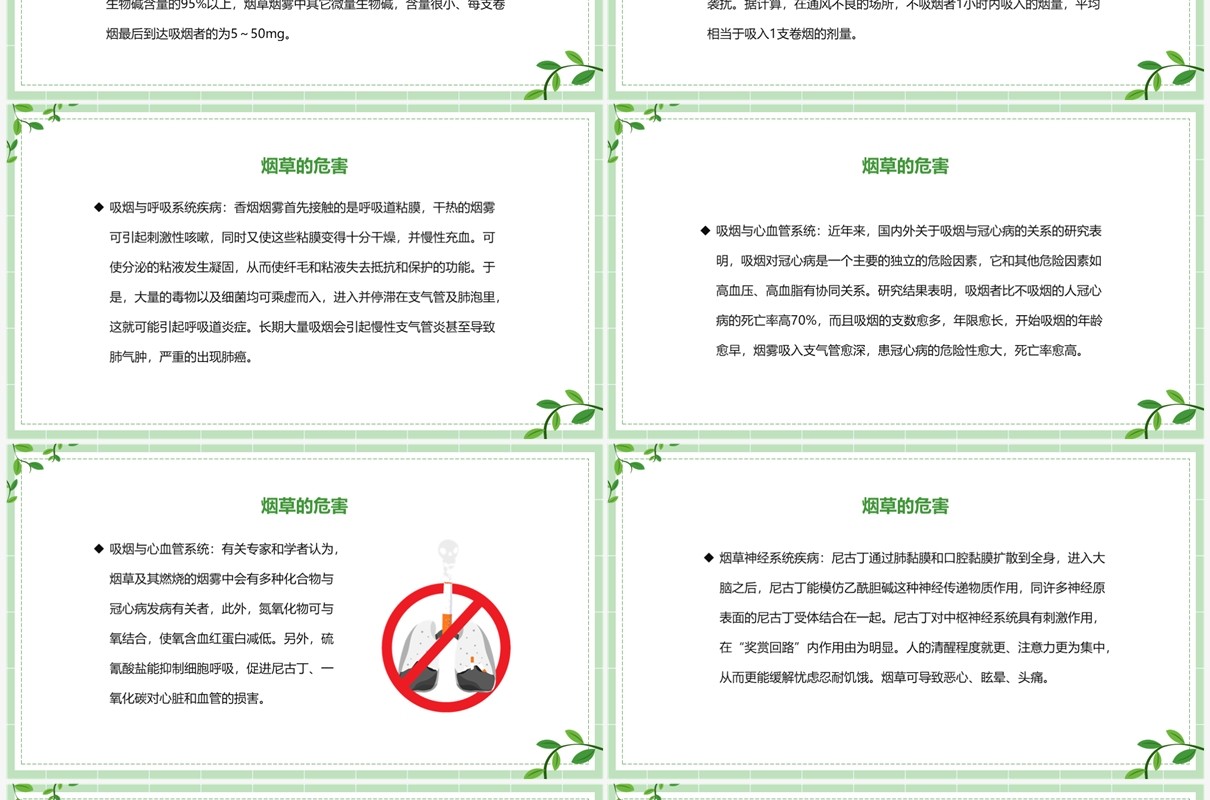 绿色简约控烟知识培训PPT模板