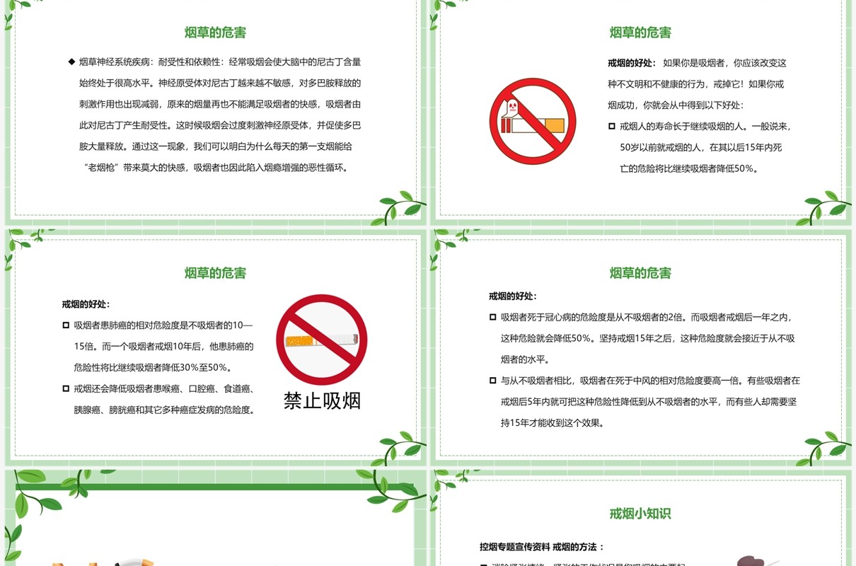 绿色简约控烟知识培训PPT模板