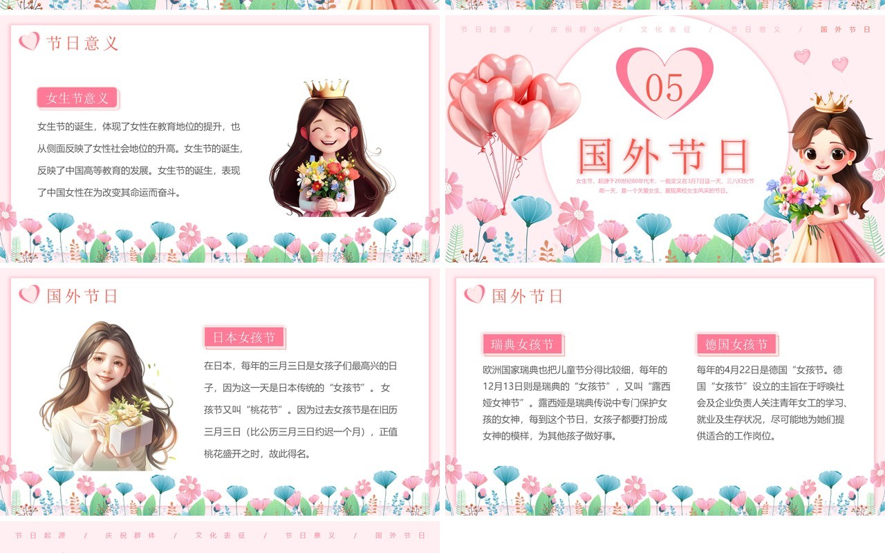 卡通风3.7日女生节节日介绍PPT模板