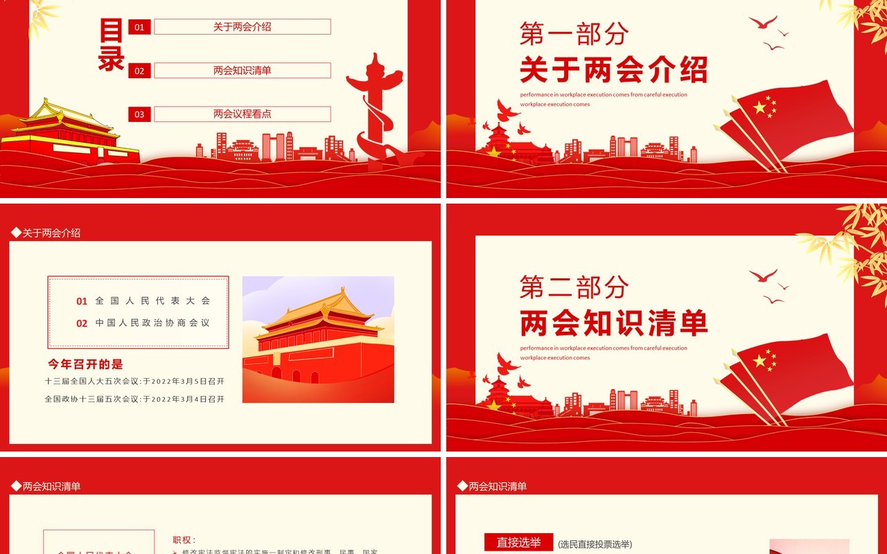 聚焦全国两会牢记使命担当动态PPT模板