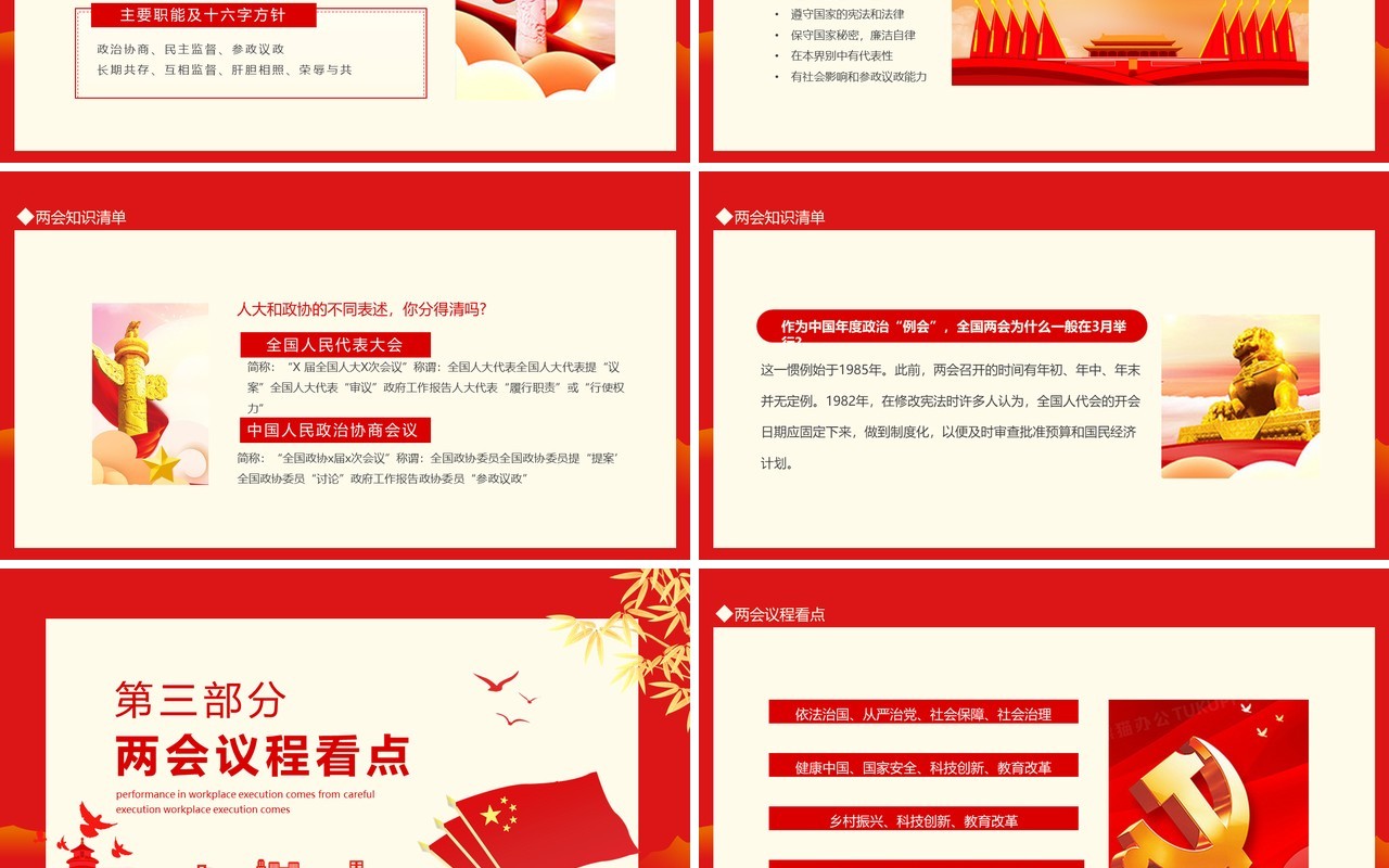 聚焦全国两会牢记使命担当动态PPT模板