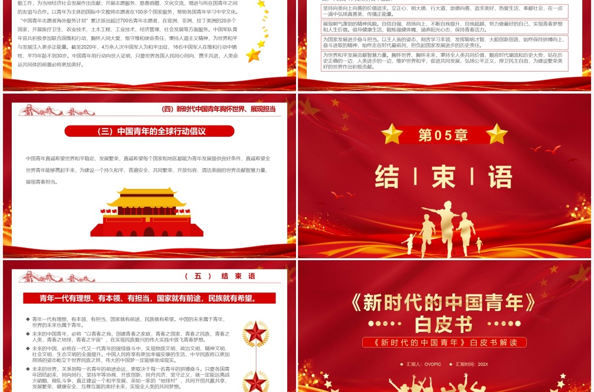 红色简约新时代的中国青年白皮书PPT模板
