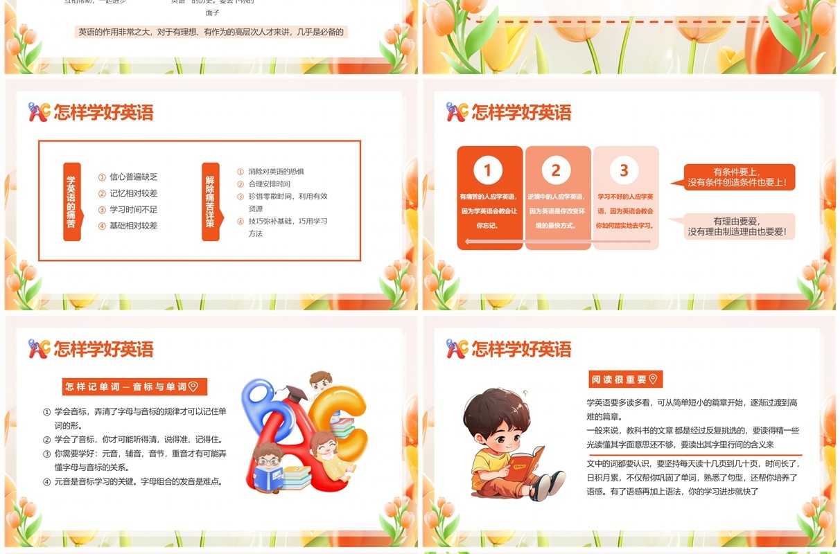 橙色清新卡通风初中英语开学第一课PPT模板
