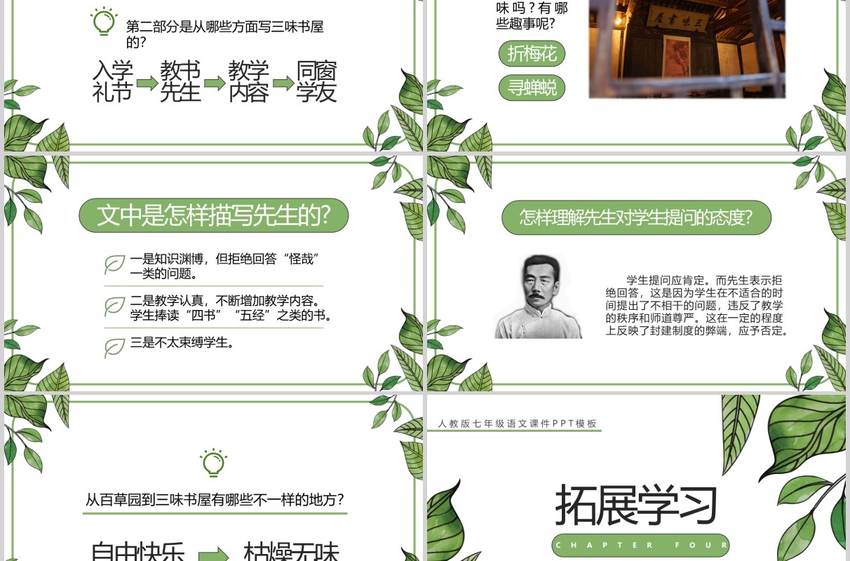 初中语文课件从百草园到三味书屋教师说课PPT模板