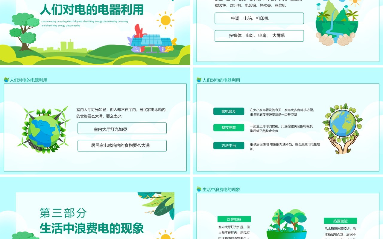 节约用电珍惜能源主题班会动态PPT模板