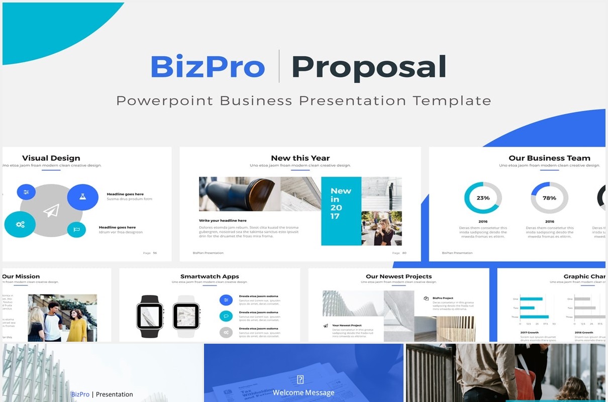 简约商务工作汇报计划总结报告PPT模板BizPro Powerpoint Proposal Template Presentation