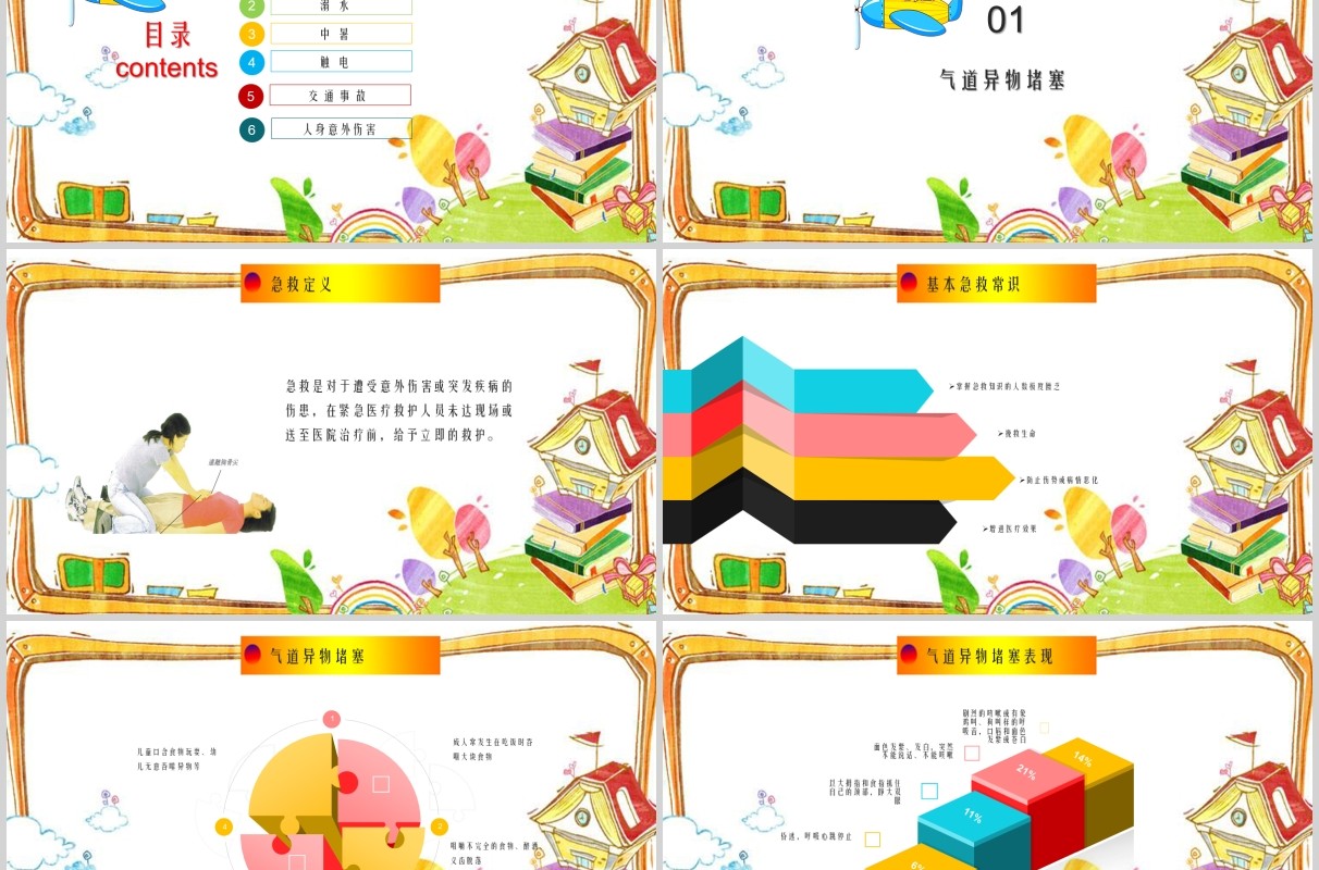 卡通中小学生常用急救知识课件PPT模板
