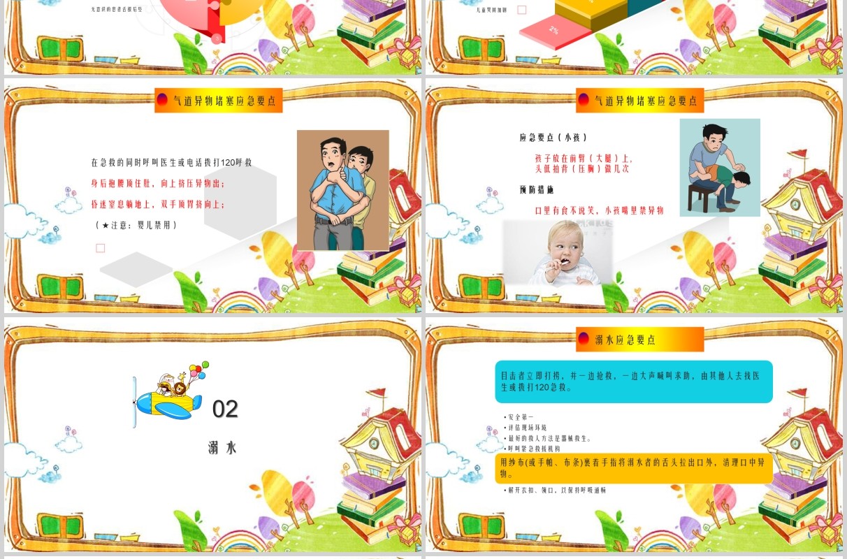 卡通中小学生常用急救知识课件PPT模板