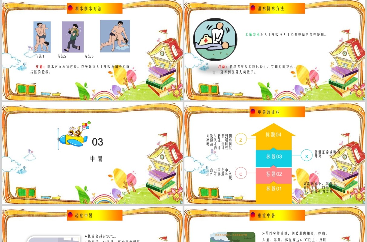 卡通中小学生常用急救知识课件PPT模板