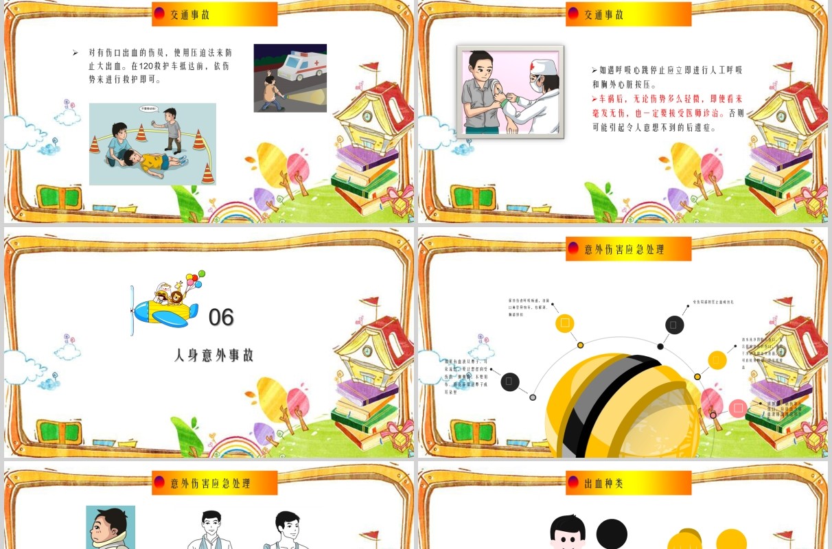 卡通中小学生常用急救知识课件PPT模板