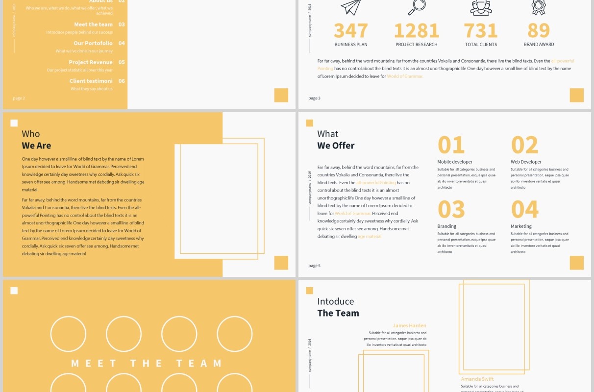黄色简洁公司简介产品项目介绍PPT模板版式设计mnmls Powerpoint Presentation Template
