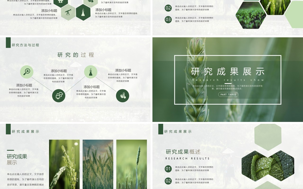绿色简约风农业科研毕业论文PPT模板