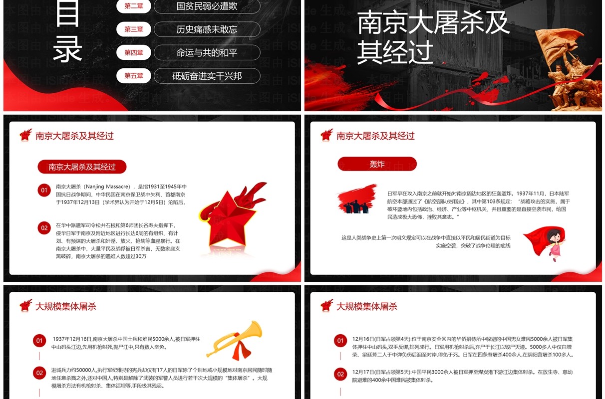 红色简约风不忘历史纪念南京大屠杀PPT模板