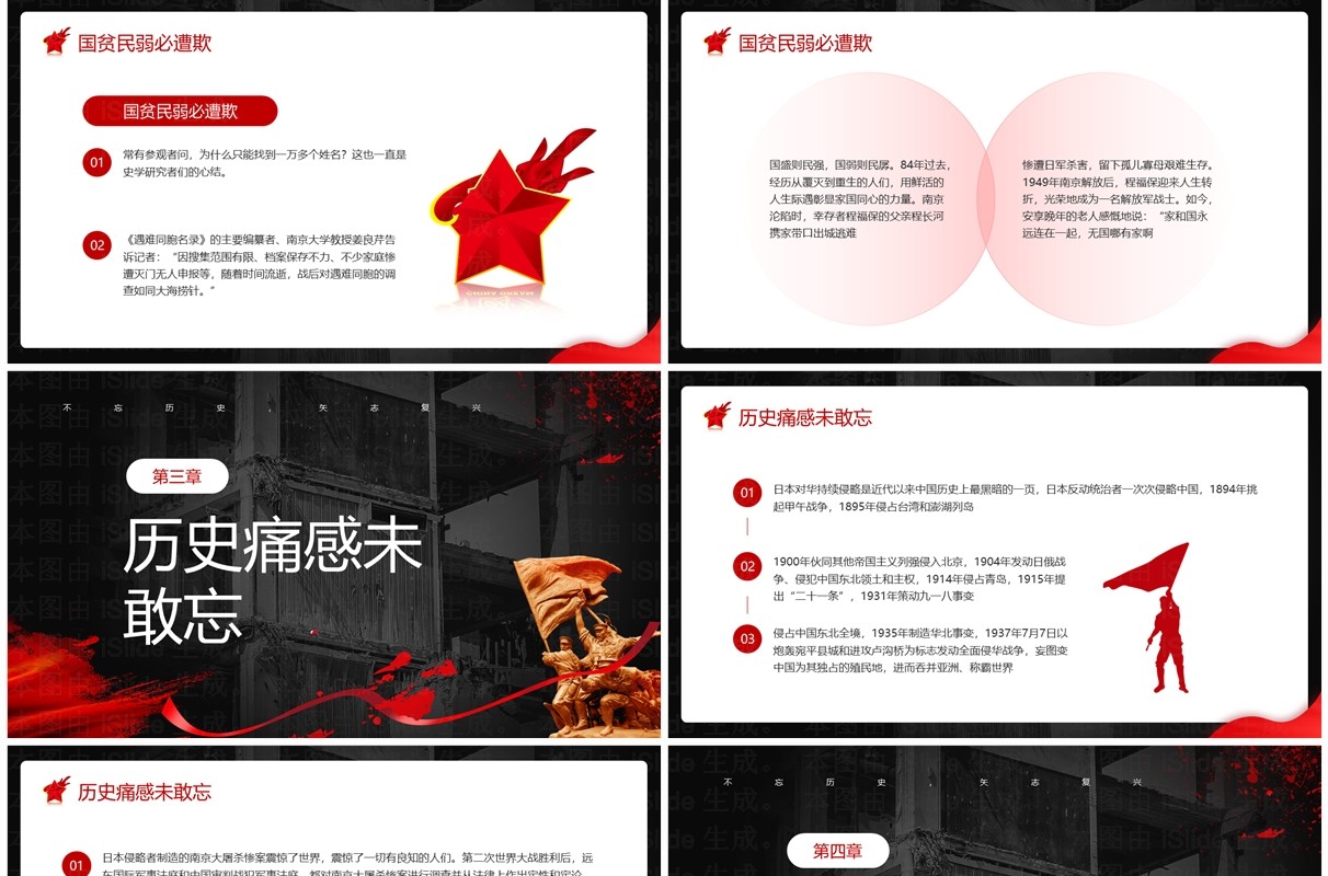 红色简约风不忘历史纪念南京大屠杀PPT模板