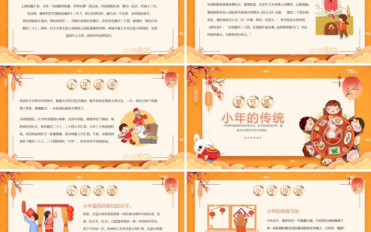 橙色中国风传统节日小年介绍PPT模板