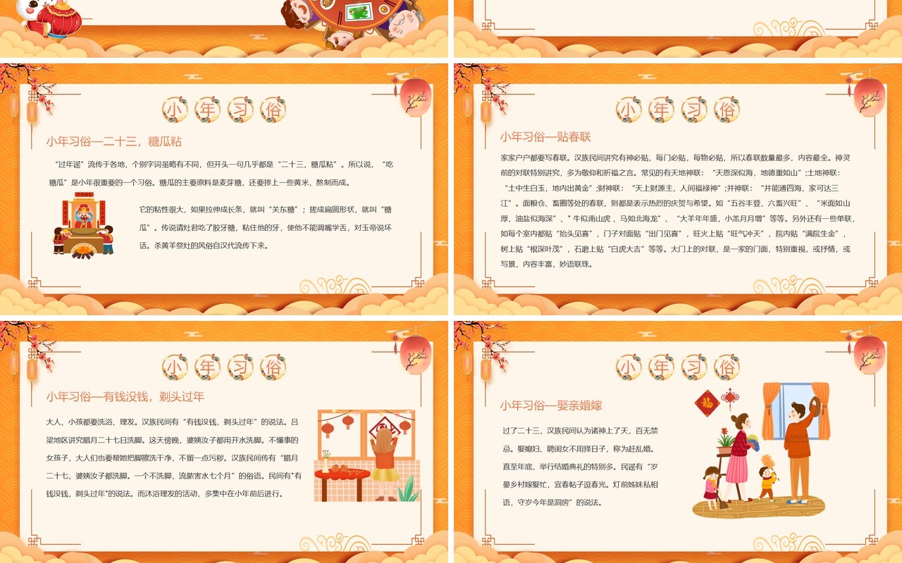 橙色中国风传统节日小年介绍PPT模板