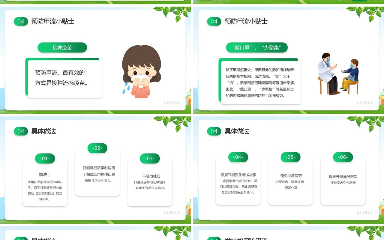 绿色卡通风甲型流感病毒科普讲座PPT模板