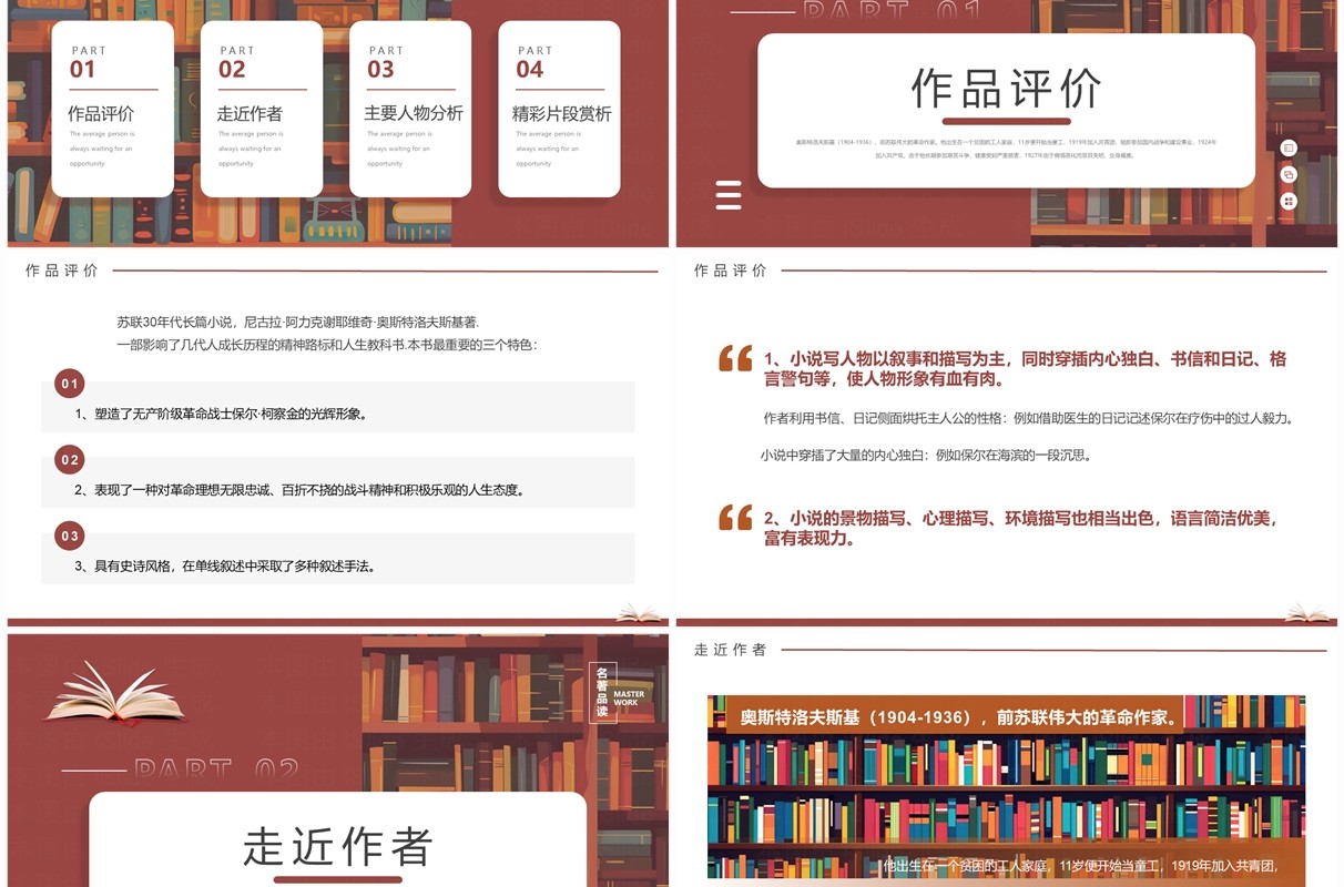 棕红色简约风钢铁是怎样炼成的PPT模板
