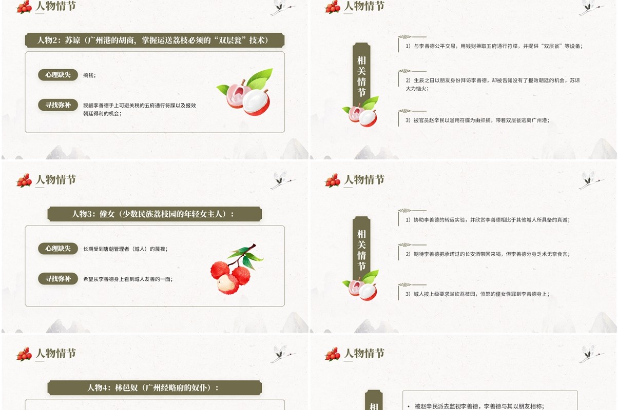 绿色中国风长安的荔枝书籍介绍PPT模板