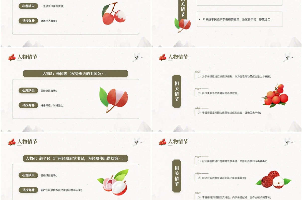 绿色中国风长安的荔枝书籍介绍PPT模板