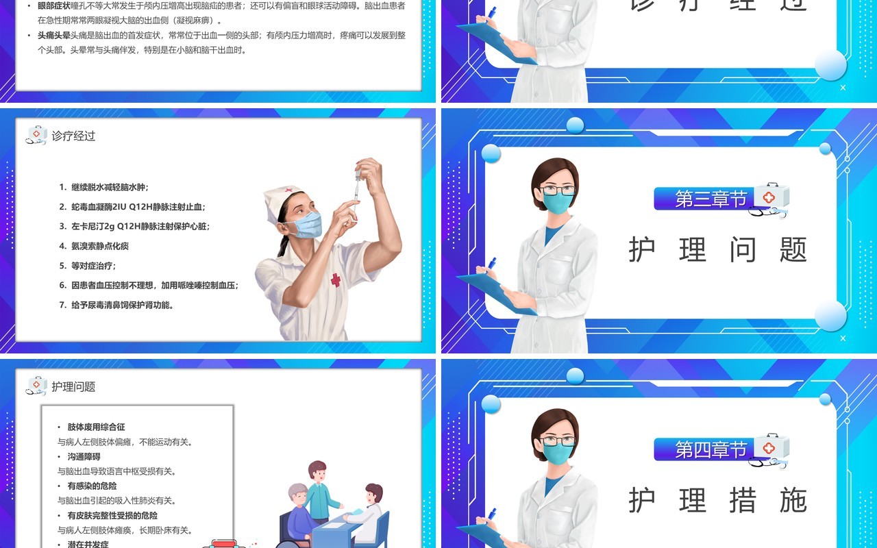 蓝紫色插画风护理个案汇报PPT模板