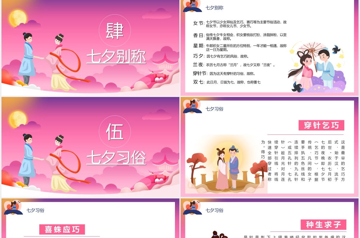 粉色浪漫七夕节日介绍情人节主题PPT模板