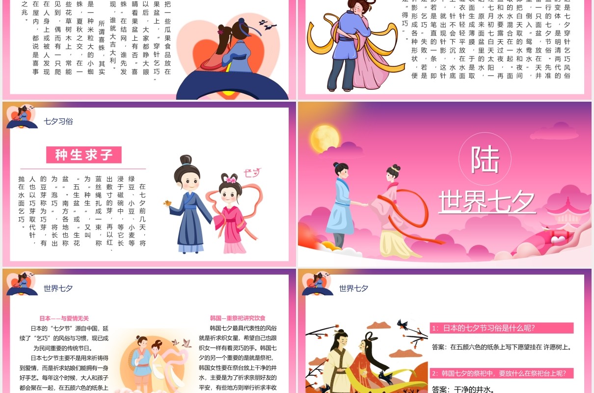 粉色浪漫七夕节日介绍情人节主题PPT模板