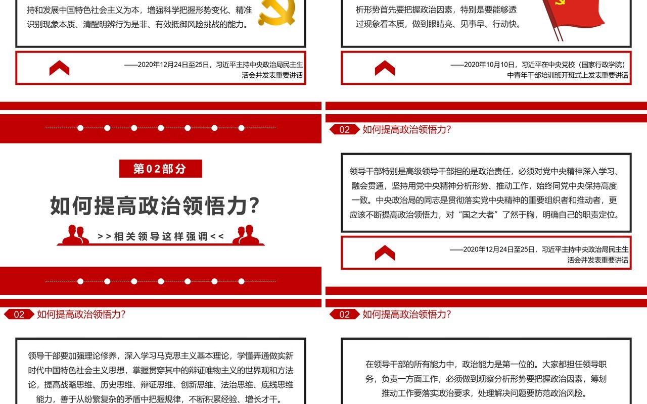 红色简约党政风如何提高政治三力PPT模板