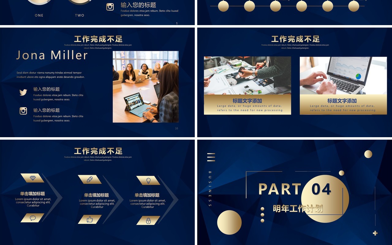 蓝金高端大气年终工作总结计划报告PPT模板