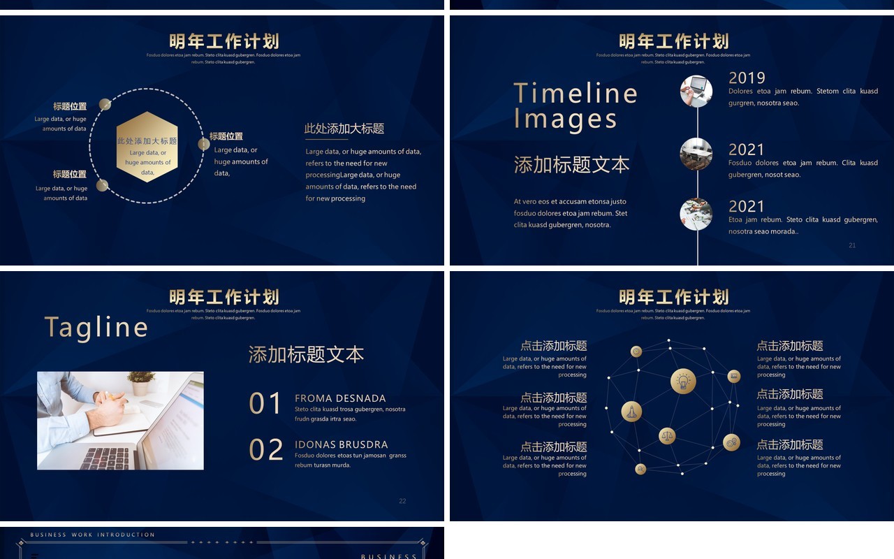 蓝金高端大气年终工作总结计划报告PPT模板
