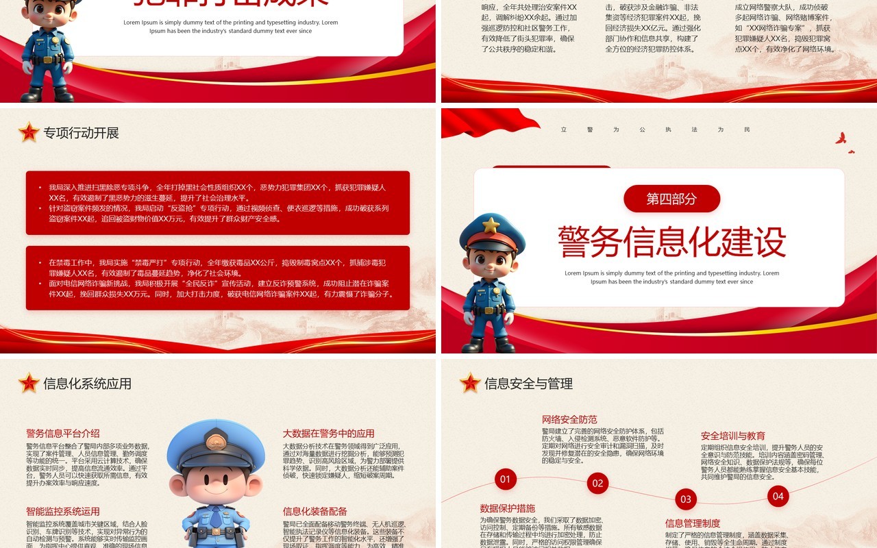 红色党政风公安警察局工作述职PPT模板