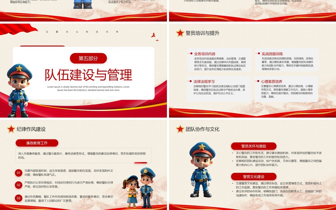 红色党政风公安警察局工作述职PPT模板
