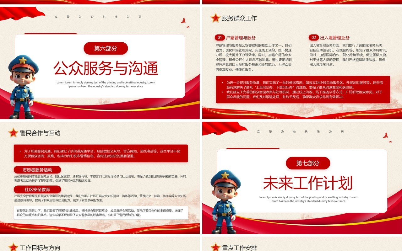 红色党政风公安警察局工作述职PPT模板