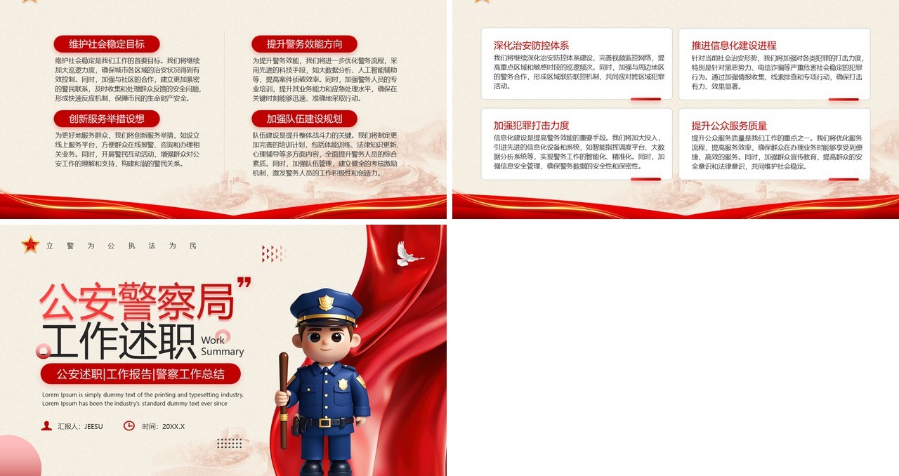 红色党政风公安警察局工作述职PPT模板