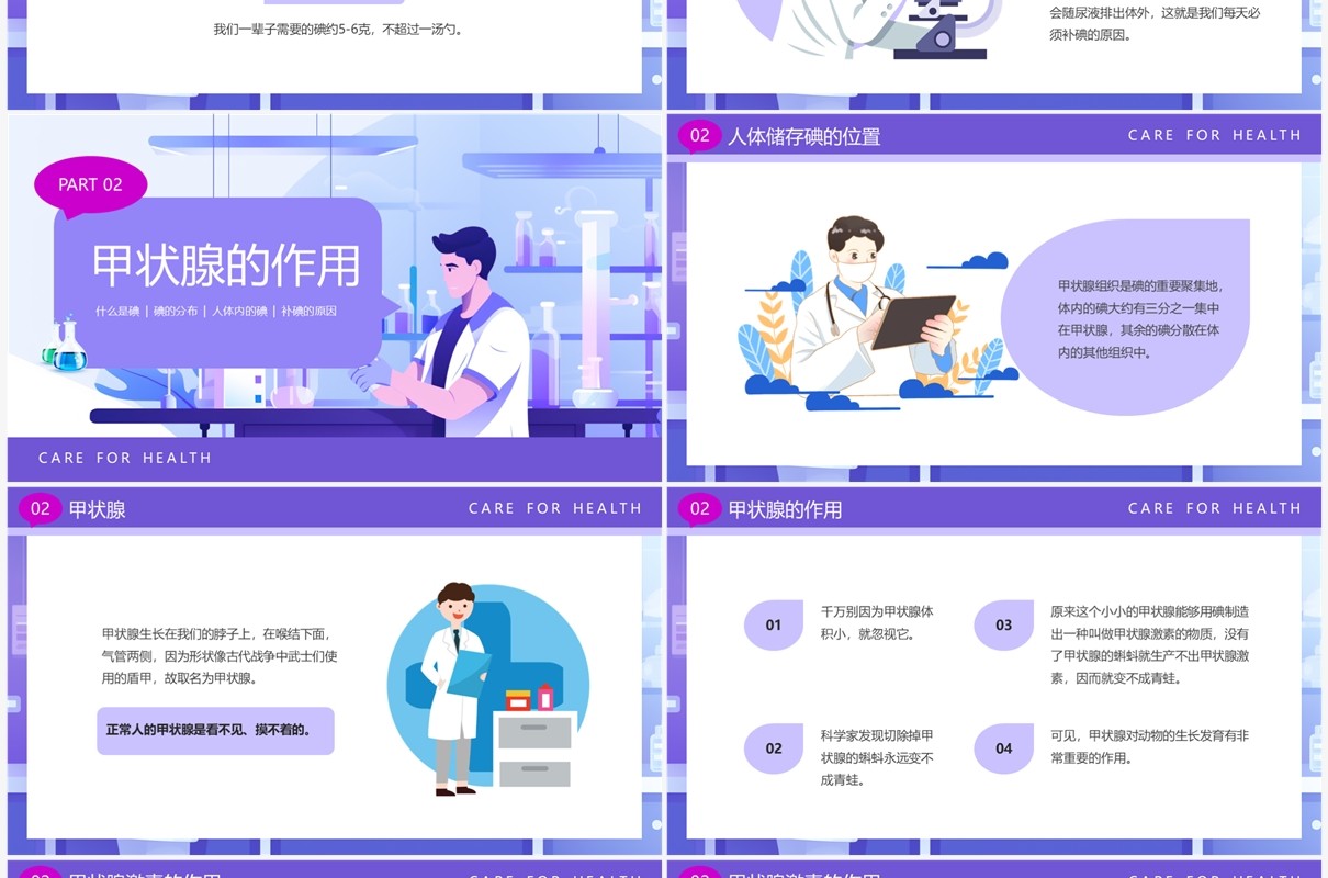 紫色卡通风碘缺乏病日PPT模板