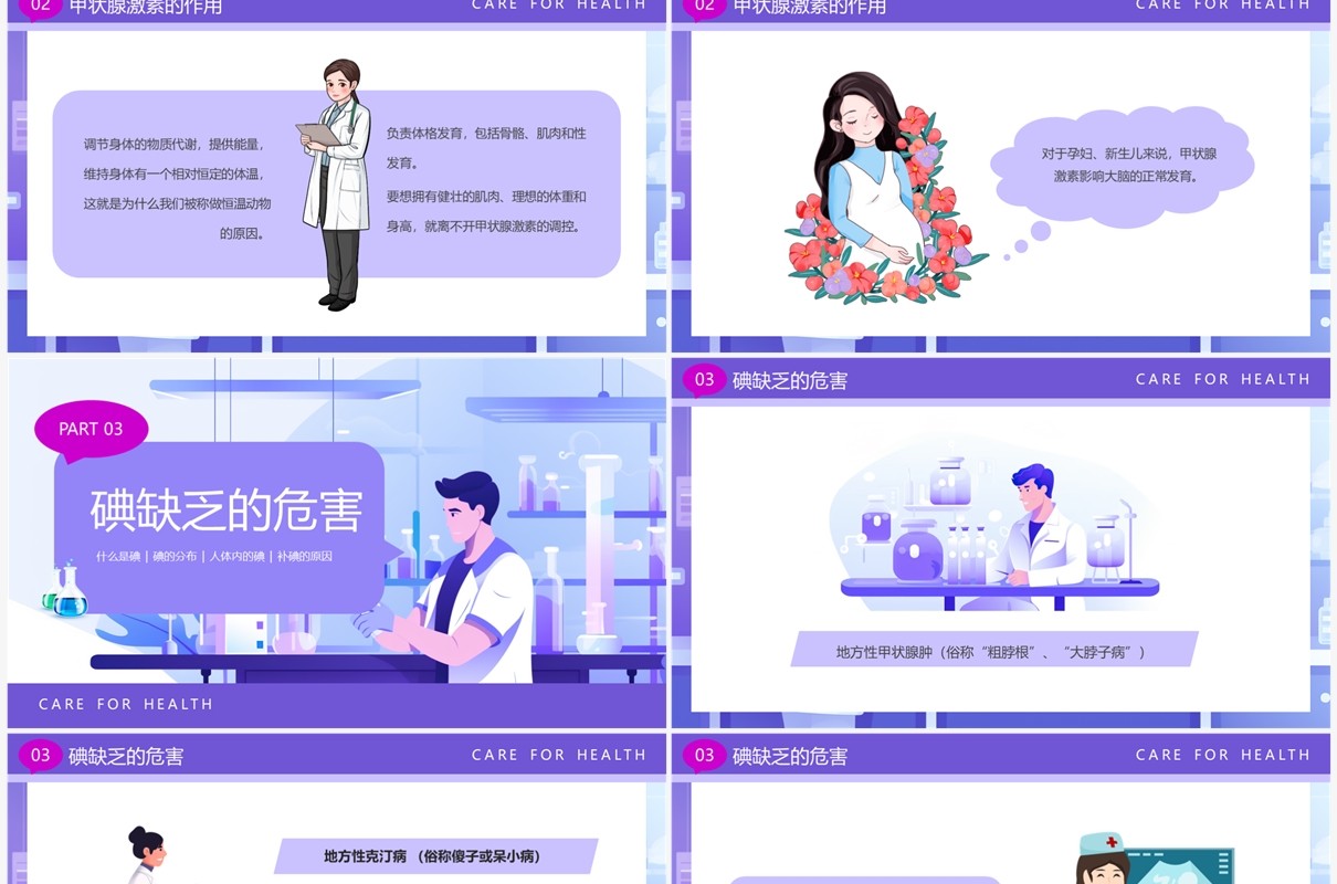 紫色卡通风碘缺乏病日PPT模板