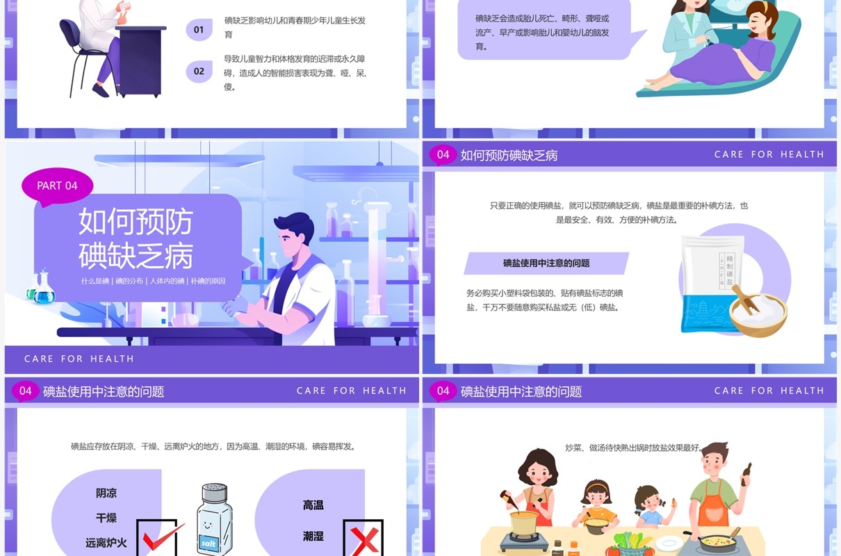 紫色卡通风碘缺乏病日PPT模板