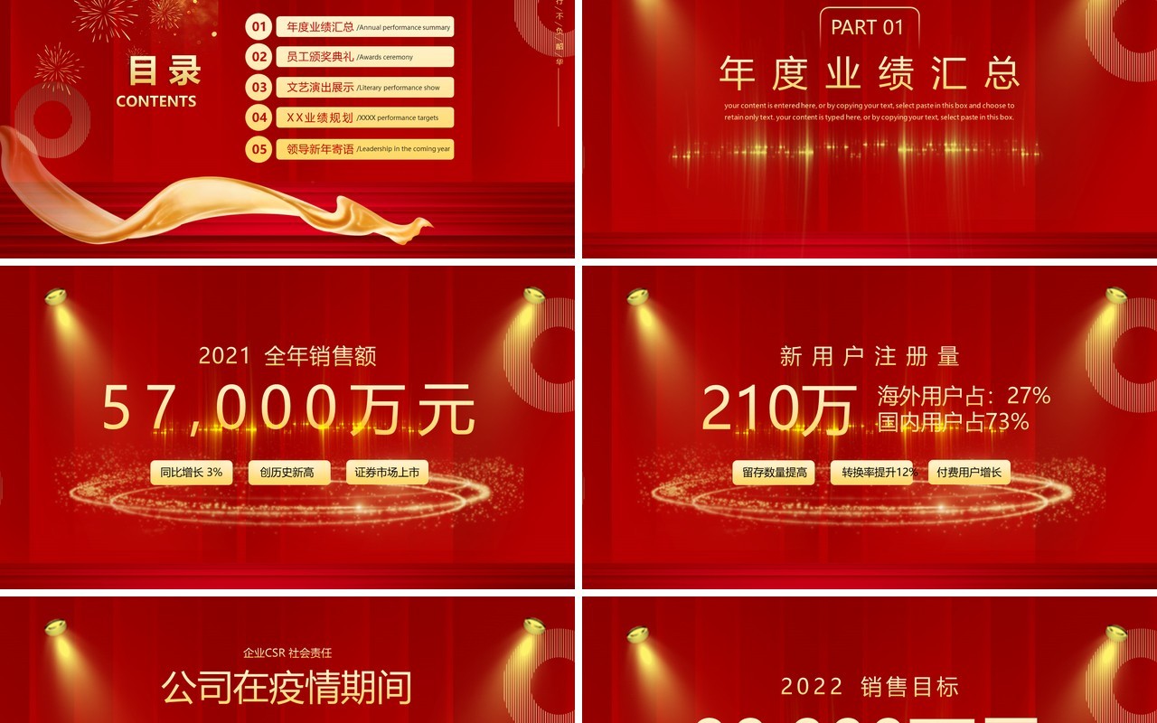 红色喜庆大气虎年2022开门红动态PPT模板