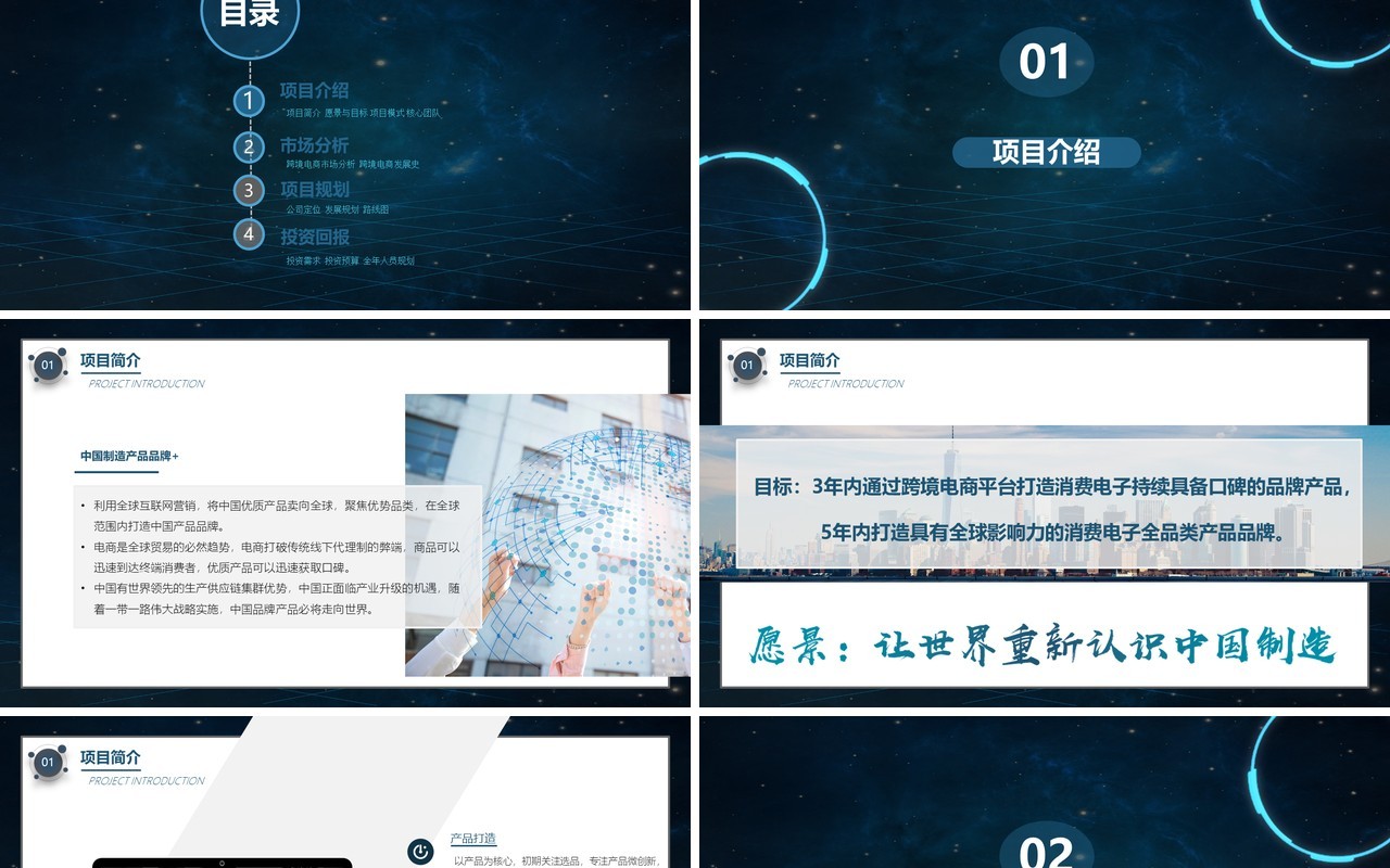 蓝色科技跨境电商商业计划书方案PPT模板