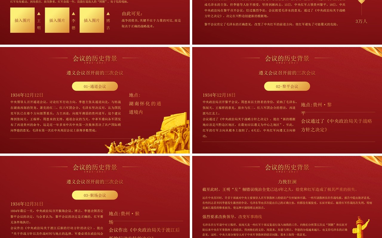 红金党政风党史学习遵义会议教育PPT模板