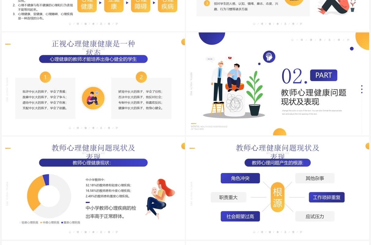 紫色插画大学教师心理健康知识培训PPT模板