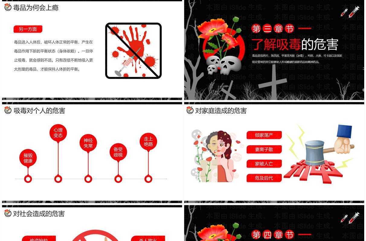 黑红简约卡通风禁毒宣传进校园PPT模板