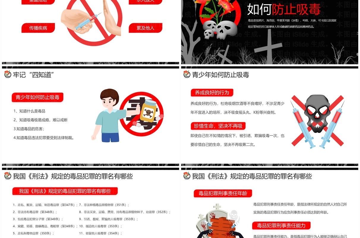黑红简约卡通风禁毒宣传进校园PPT模板