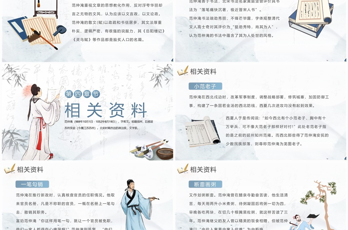 蓝色中国风爱国人物故事之范仲淹PPT模板