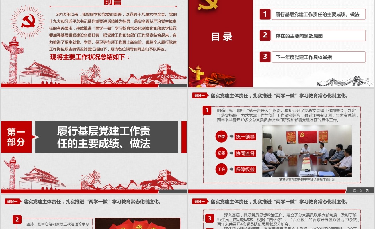 基层党组织书记党员干部述职年终工作总结PPT模板