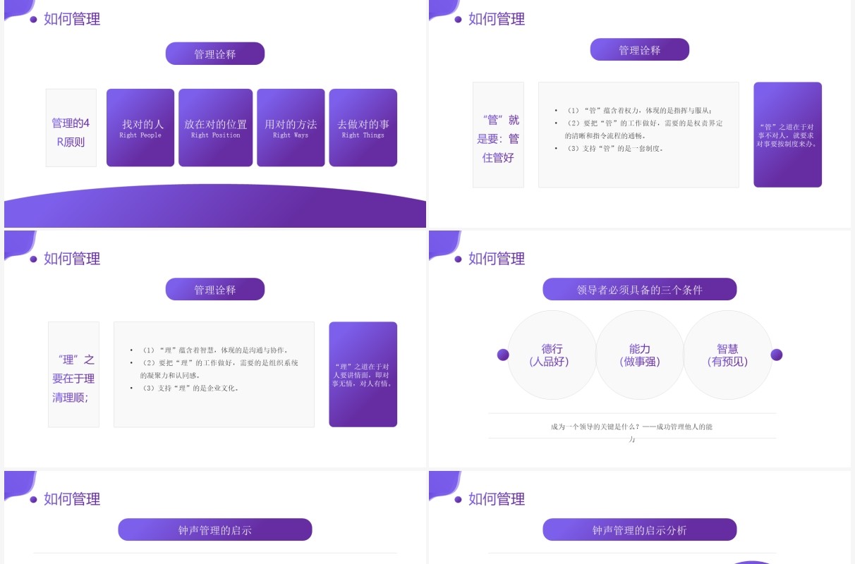 紫色简约插画风管理者如何带领好团队企业培训课件PPT模板