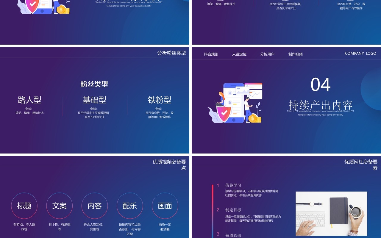 蓝色短视频营销推广运营培训课程PPT模板